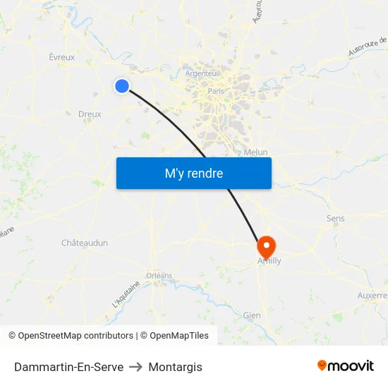 Dammartin-En-Serve to Montargis map