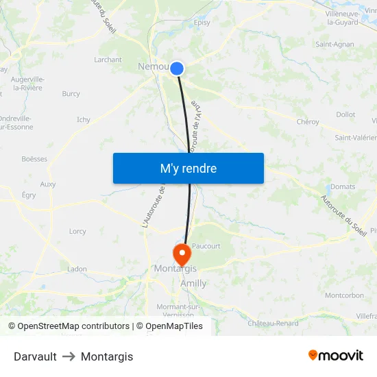 Darvault to Montargis map