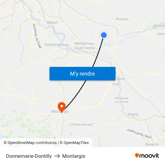 Donnemarie-Dontilly to Montargis map