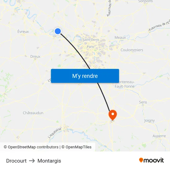Drocourt to Montargis map