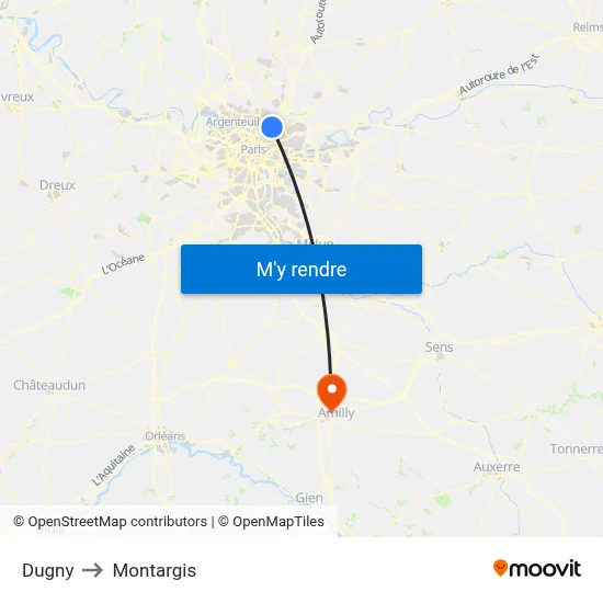 Dugny to Montargis map