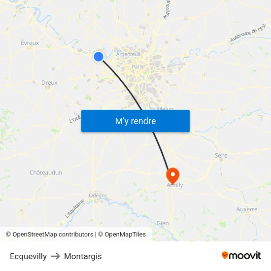 Ecquevilly to Montargis map