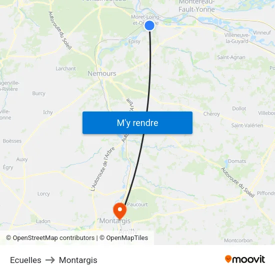 Ecuelles to Montargis map