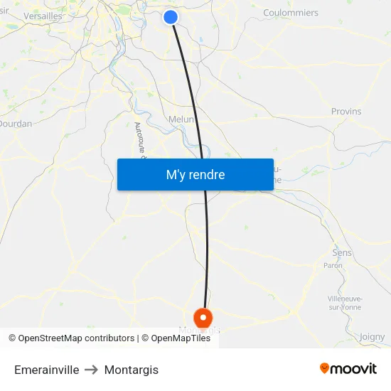 Emerainville to Montargis map
