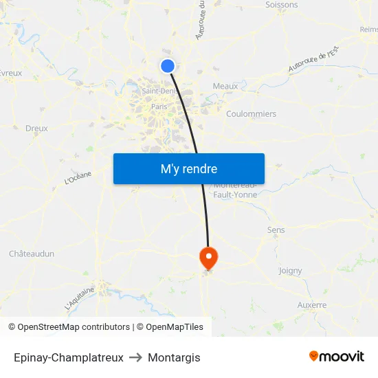 Epinay-Champlatreux to Montargis map