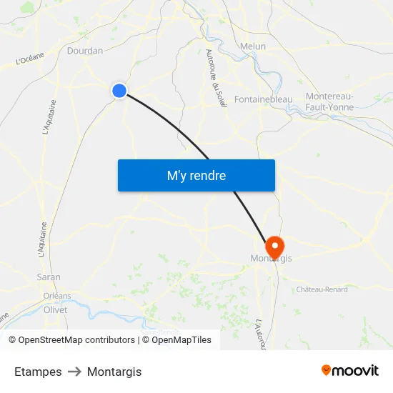 Etampes to Montargis map