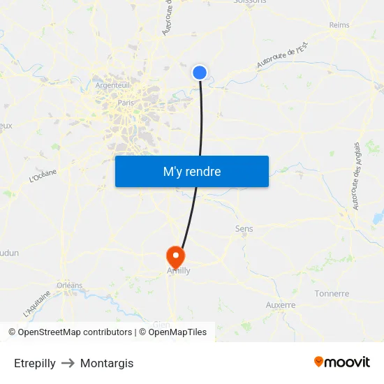 Etrepilly to Montargis map