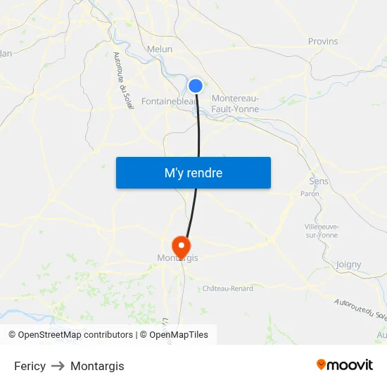 Fericy to Montargis map