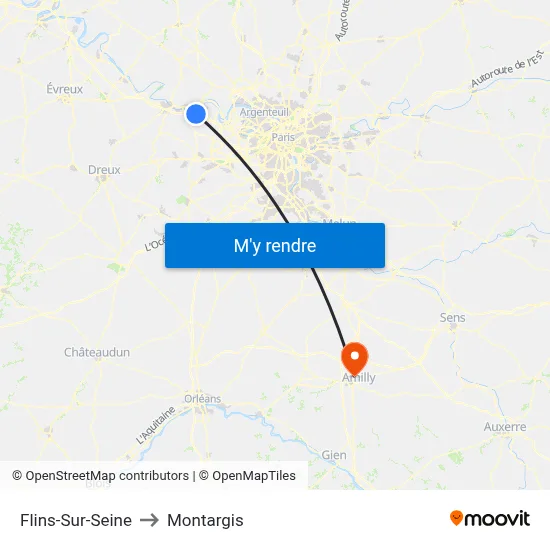 Flins-Sur-Seine to Montargis map