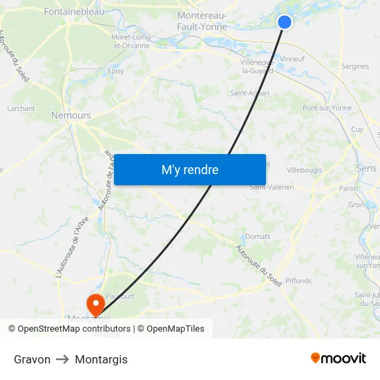 Gravon to Montargis map