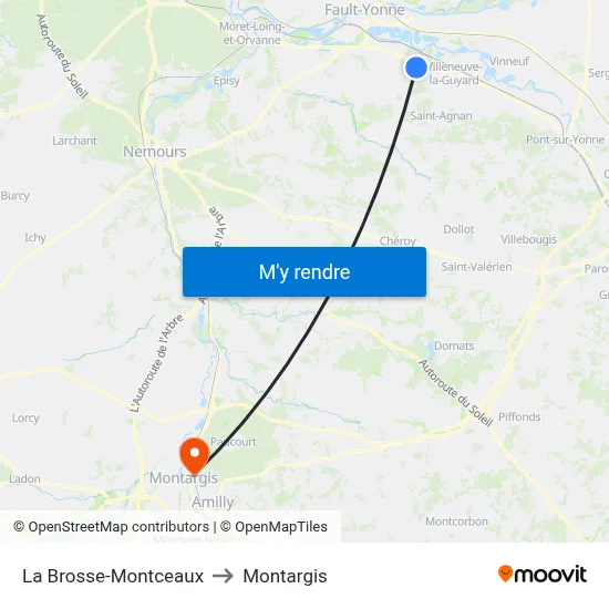 La Brosse-Montceaux to Montargis map
