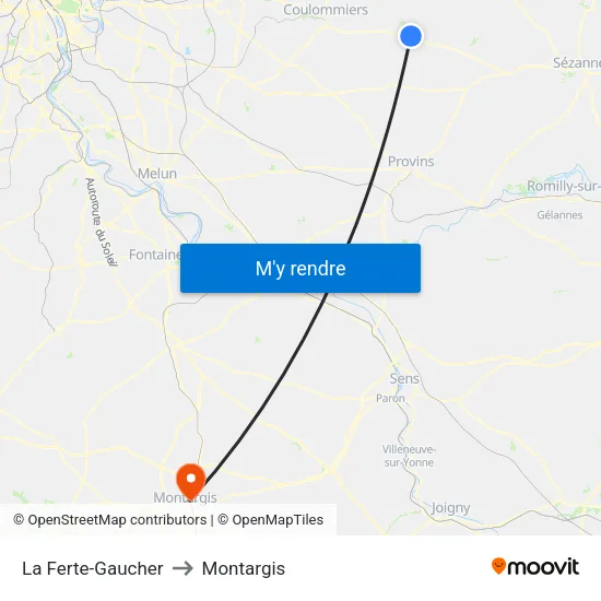 La Ferte-Gaucher to Montargis map