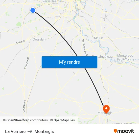 La Verriere to Montargis map