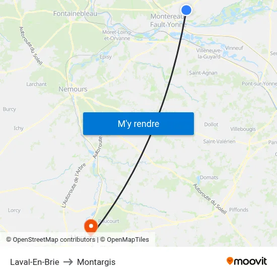 Laval-En-Brie to Montargis map