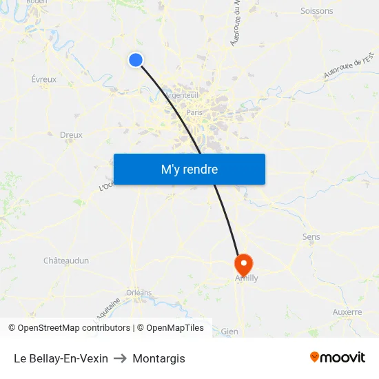 Le Bellay-En-Vexin to Montargis map