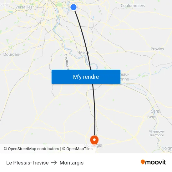 Le Plessis-Trevise to Montargis map
