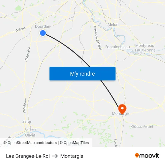 Les Granges-Le-Roi to Montargis map