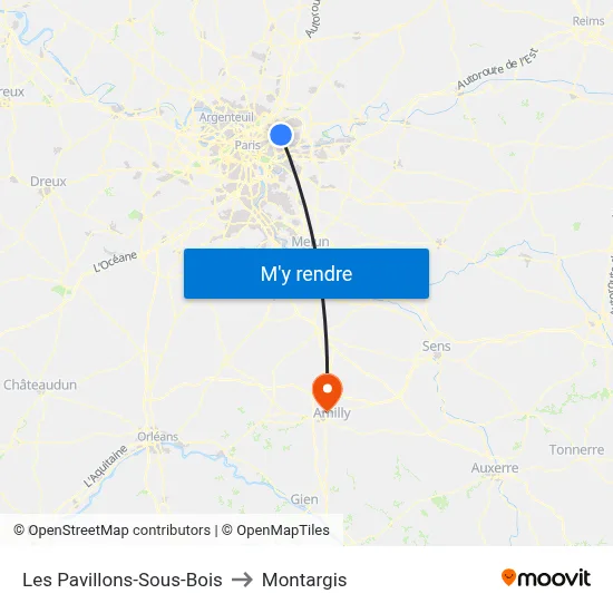Les Pavillons-Sous-Bois to Montargis map
