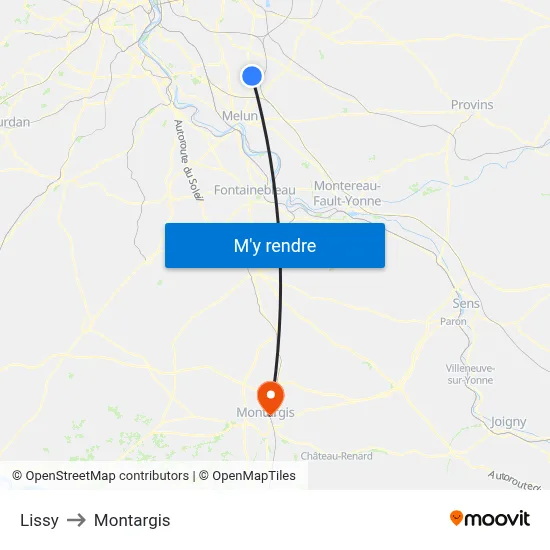 Lissy to Montargis map