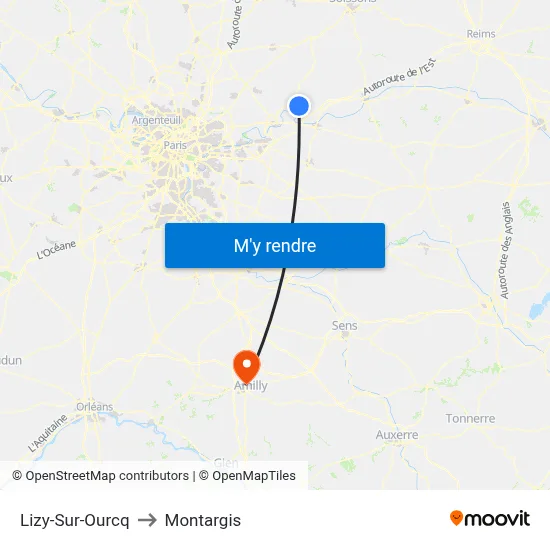 Lizy-Sur-Ourcq to Montargis map