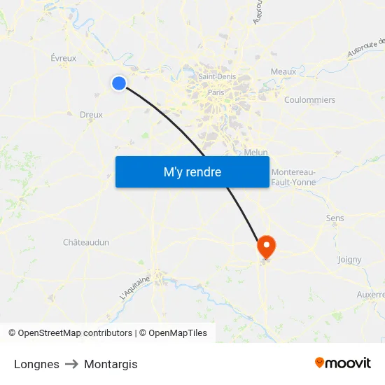 Longnes to Montargis map