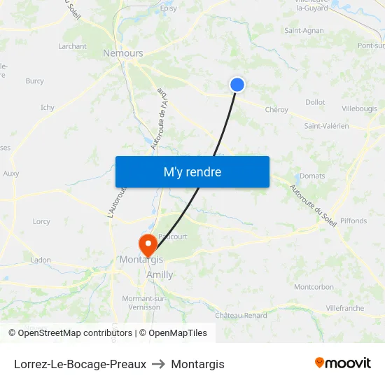 Lorrez-Le-Bocage-Preaux to Montargis map