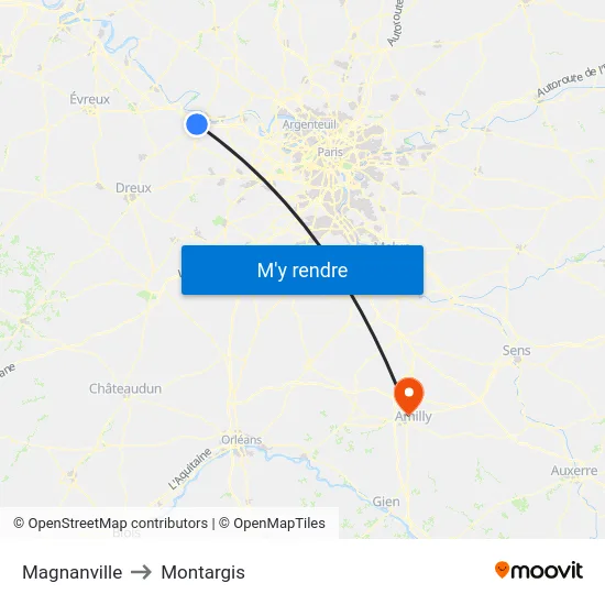 Magnanville to Montargis map