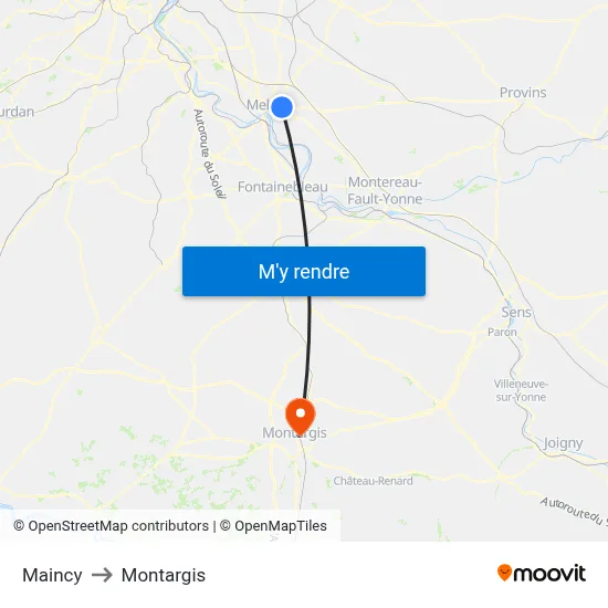 Maincy to Montargis map