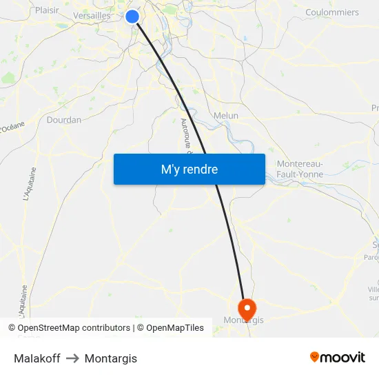 Malakoff to Montargis map