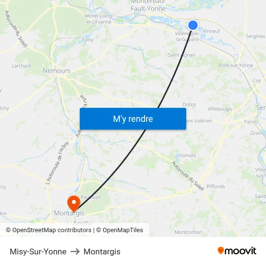 Misy-Sur-Yonne to Montargis map