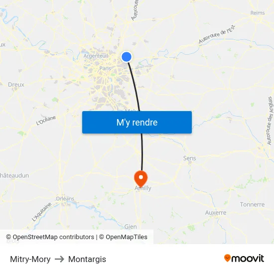 Mitry-Mory to Montargis map