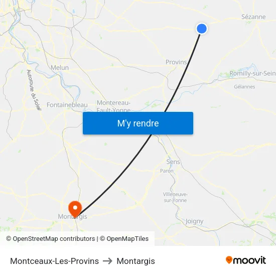Montceaux-Les-Provins to Montargis map