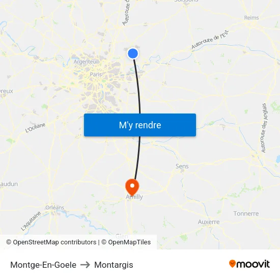 Montge-En-Goele to Montargis map