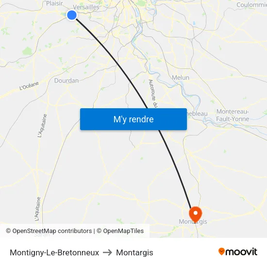 Montigny-Le-Bretonneux to Montargis map