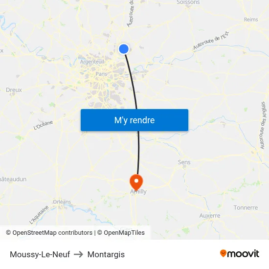 Moussy-Le-Neuf to Montargis map