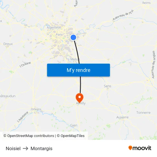Noisiel to Montargis map