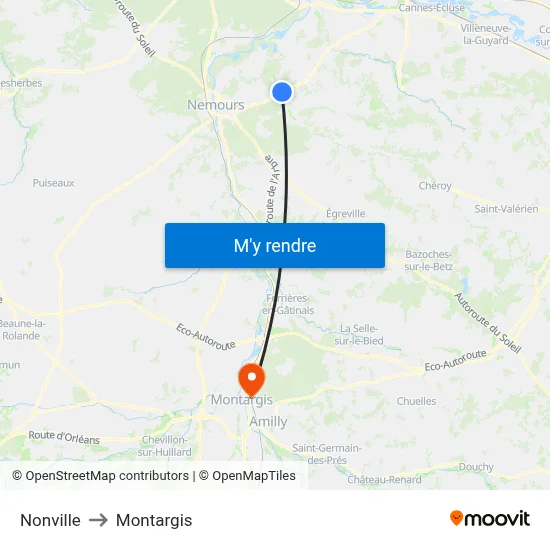 Nonville to Montargis map
