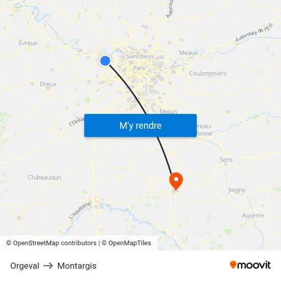 Orgeval to Montargis map
