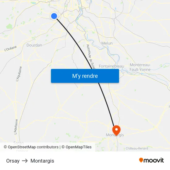 Orsay to Montargis map