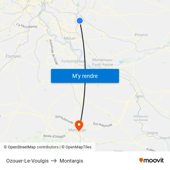 Ozouer-Le-Voulgis to Montargis map