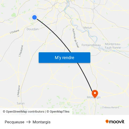Pecqueuse to Montargis map