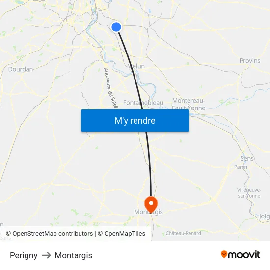 Perigny to Montargis map