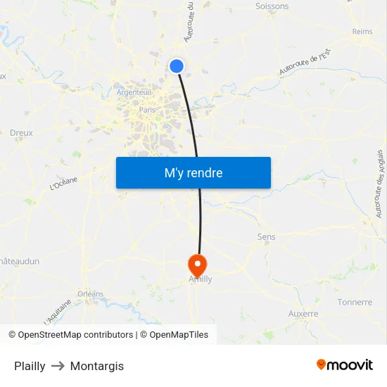 Plailly to Montargis map