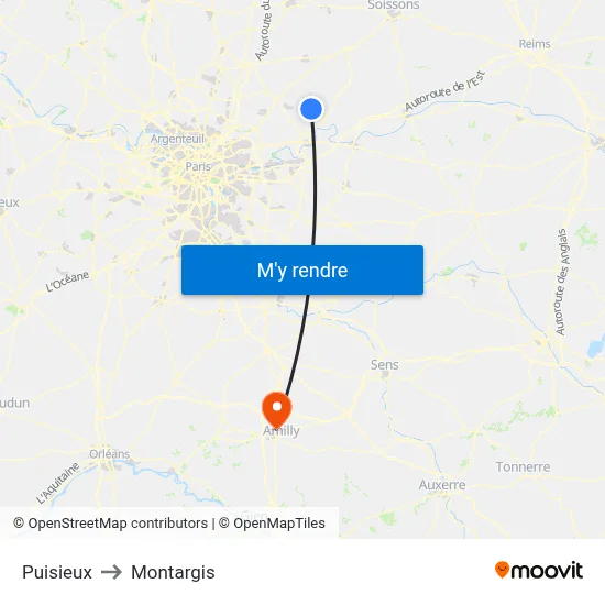 Puisieux to Montargis map