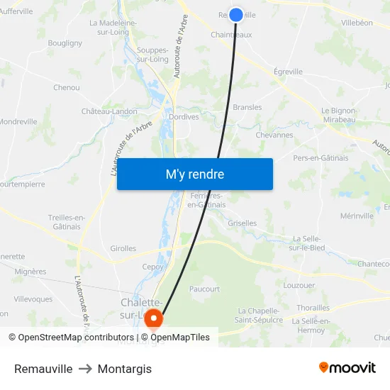 Remauville to Montargis map