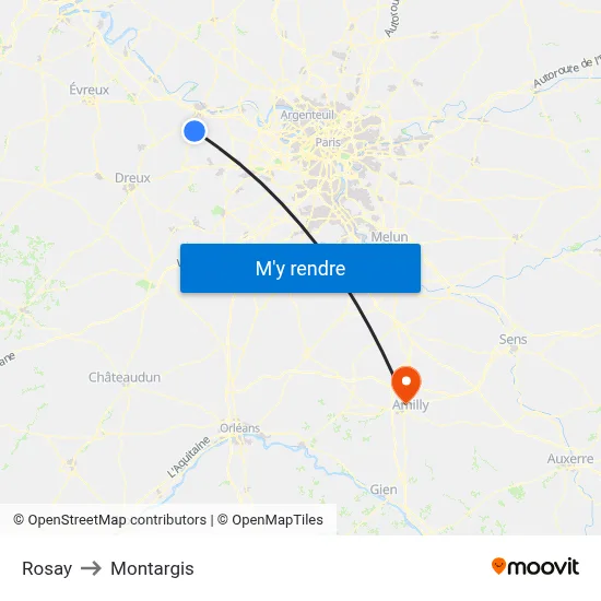Rosay to Montargis map