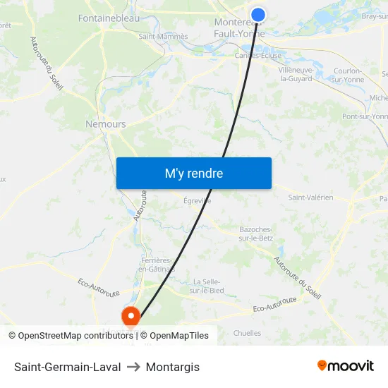 Saint-Germain-Laval to Montargis map