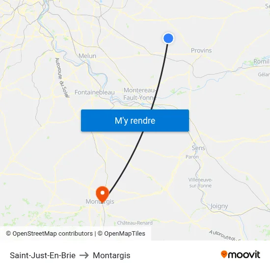 Saint-Just-En-Brie to Montargis map