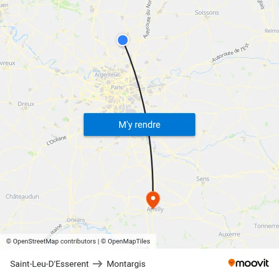 Saint-Leu-D'Esserent to Montargis map