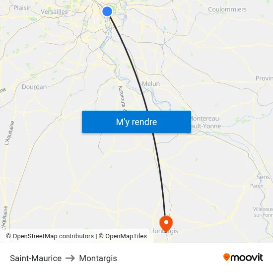 Saint-Maurice to Montargis map